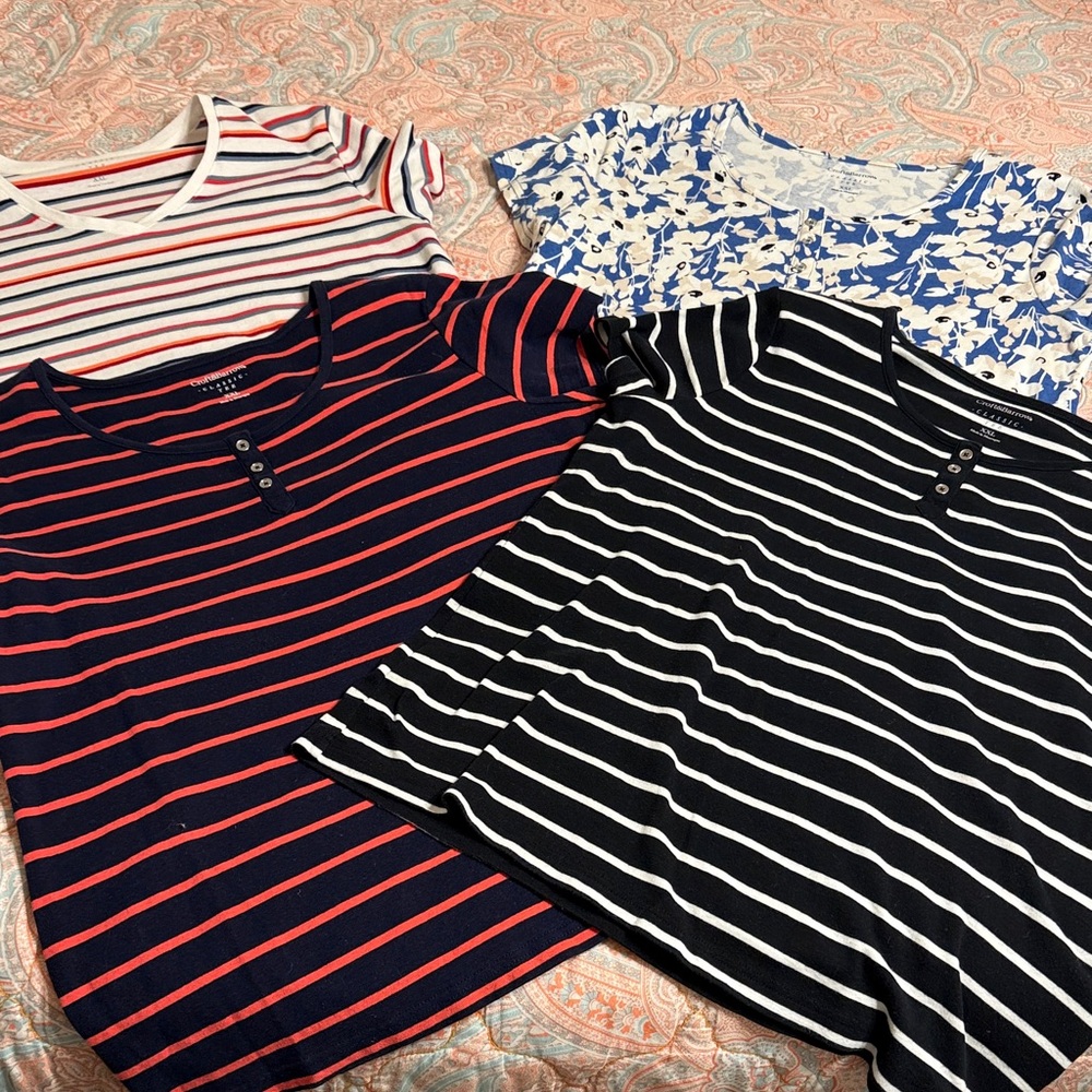 Croft & Barrow Women's Short Sleeve Tops - Stripes and Floral - Set of 4